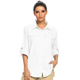Jessie Kidden Women's Quick Dry Sun UV Protection Convertible Long Sleeve Shirts for Hiking Camping Fishing Sailing (5026 White S)