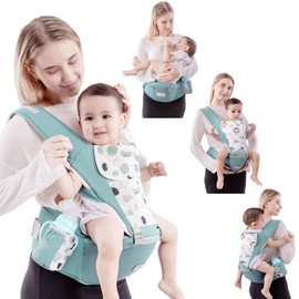 Baby Carrier Hip Seat Waist Stool For Newborn to Toddler with Adjustable Strap, Storage Pocket and Drool Bibs, Comfort Mesh for Baby 4-20 KG (Green)