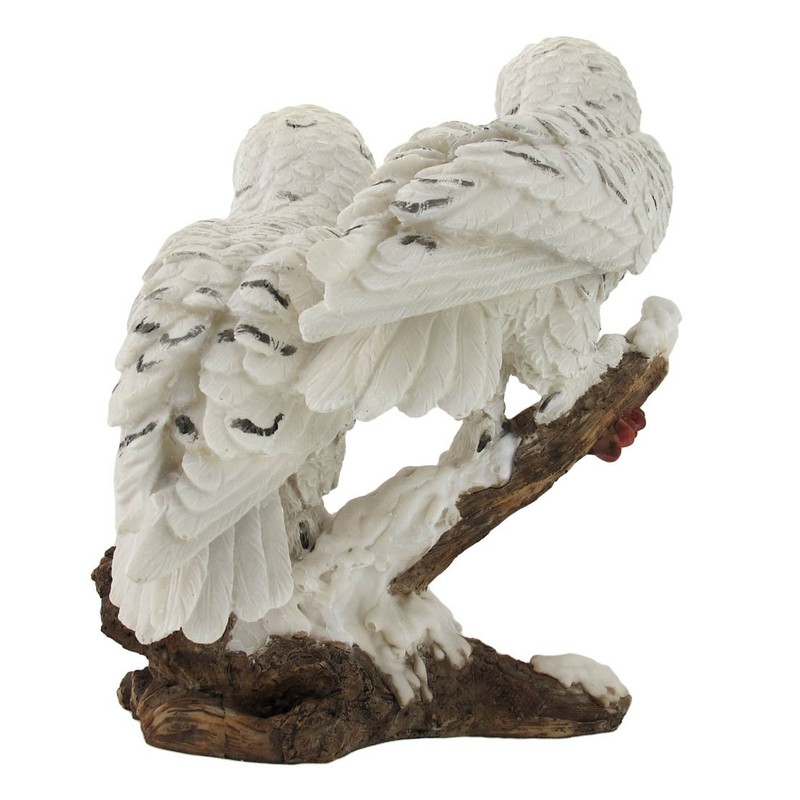 Things2Die4 Pair of Snow Owls on a Branch Statue