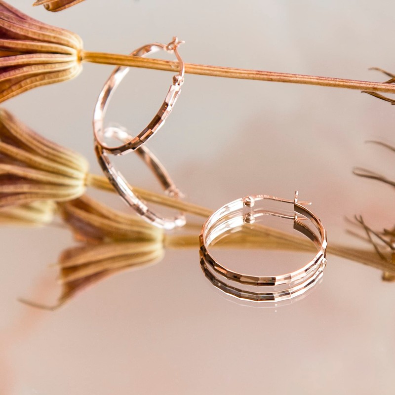 Tuscany Silver Sterling Silver Cut Hoop Earrings, Silver