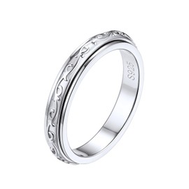 Silvora Women's Ring 925 Silver Fidget Rings 3.5 mm Wide Rotating Evil Eye Anti-Stress Ring Celtic Knot Spinner Finger Ring Engagement Ring Wedding Ring Ring Size J to Z, Metal, No Gemstone