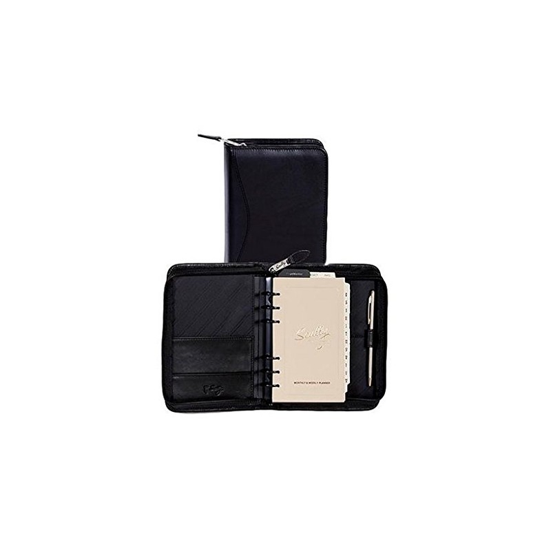 Scully Nappa Leather 6-Ring Zip Weekly Organizer - Black