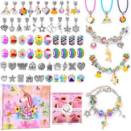 Charm Bracelet Making Kit 67 Pieces, DIY Bracelet Pendant Necklace Jewelry Beads Snake Chain, Unicorn Arts and Crafts Gifts Set Box- Best Birthday Toy Gifts, Girls Teens Kids and Adults