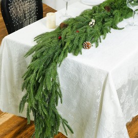 Katflyee 6ft Real Touch Norfolk Pine Garland, Realistic Christmas Garland Natural Green Artificial Greenery Garland for Table, Mantle, Stair Railings, Wall, Outdoor Christmas Decoration-1Pcs