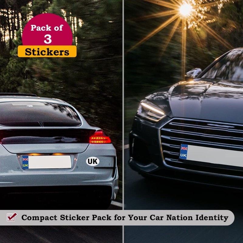Pack of 3 UK Car Stickers for Europe GB Car