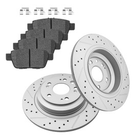 Fraxle Rear Drilled & Slotted Disc Brake Rotors and Ceramic Brake Pads kit for Acura TL 2009 2010 2011 2012 2013 2014
