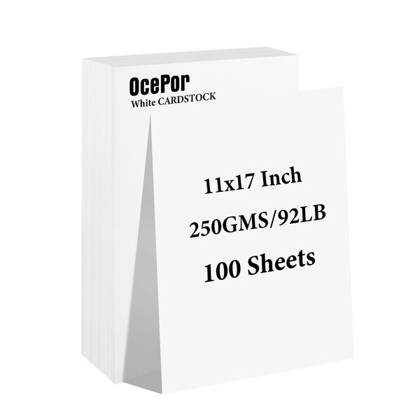 100 Sheets White Cardstock 11” x 17”, 92lb/250gsm Card Stock,