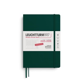 LEUCHTTURM1917 372638 Academic Weekly Planner Medium (A5) 2026, 18 Months 07.2025-12.2026, Hardcover, Forest Green, German