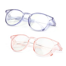 ALWAYSUV Pack of 2 anti-fog safety glasses, blue light safety glasses, dustproof, clear square safety glasses for women/men