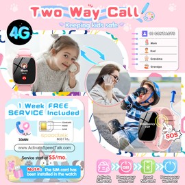 4G Kids Smart Watch – Smartwatch for Kids with Call SOS Music Camera Video Alarm Pedometer Calculator Stopwatch Educational Games, Smart Watch Phone with SIM Card for Boys Girls Ages 4-12(Pink)