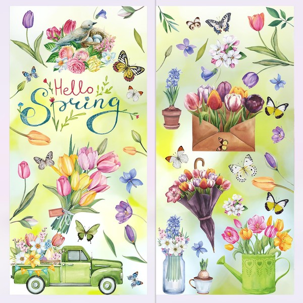 Spring Summer Window Clings Hello Spring Stickers, 97 Pcs Tulip