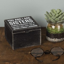 Primitives by Kathy Classic Black and White Box Sign, Hinged, Sisters Always Remember