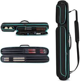 GOBUROS Pool Cue Case, 2 x 2 Pool Stick Case with 2 Shafts and 2 Butts Slots, Heavy Duty Billiard Cue Carrying Case for Pool Cue Accessories, Green