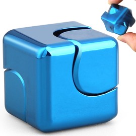 Infinity Gear Fidget Cube Spinner Toy for Kids Adults, 2 in 1 Transformable Metal Creative Fignertip Top, Sensory Focus Gyro (Blue)