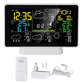 Smart Weather Clock 7.5inch Color Display Temperature Humidity Alarm Clock Wireless Weather Forecast Station for Indoor Outdoor EU Plug