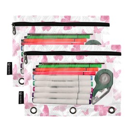 FJDENG Butterfly Pencil Pouch Flip Folder 3 Rings,Binder Zipper Pouch with Clear PVC Window for Family,Office 2 Pack