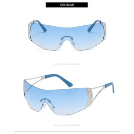 YAMEIZE Trendy Rimless Y2K Wraparound Sunglasses - for Women Men Stylish Frameless Oversized Wrap Around Glasses Cycling Sport Shopping Outdoor