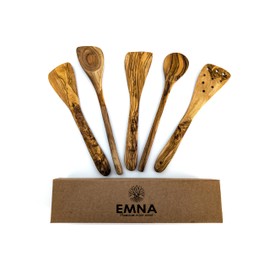 EMNA - 5-Piece Olive Wood Kitchen Utensils Set | Approx. 30 cm | Exclusive Gift Box | Cooking Spoon | Spatula | Gift Idea | Birthday | Christmas | Woman | Mother | Husband | Dad | Easter