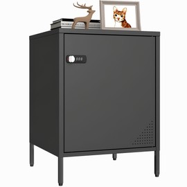 Steehoom Locker Nightstand with Lock and Adjustable Shelf, Dorm Lockable Cabinet Metal Bedside Table with Digital Combination Lock, Secure Storage End Table for Bedroom Office (Black)