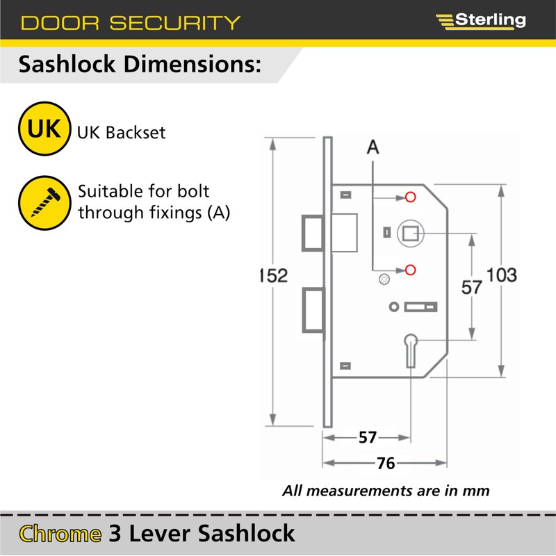 Sterling MLS330N 3-inch/76mm 3-Lever Sashlock - Nickel