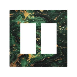 Green/Gold Modern Abstract Luxury Marble Outlet Covers Light Switch Cover Plate 2 Gang Double Rocker Wall Plates Decorative Switch Plates Plug Cover Electrical GFCI Receptacle for Home 4.9 X 5 IN