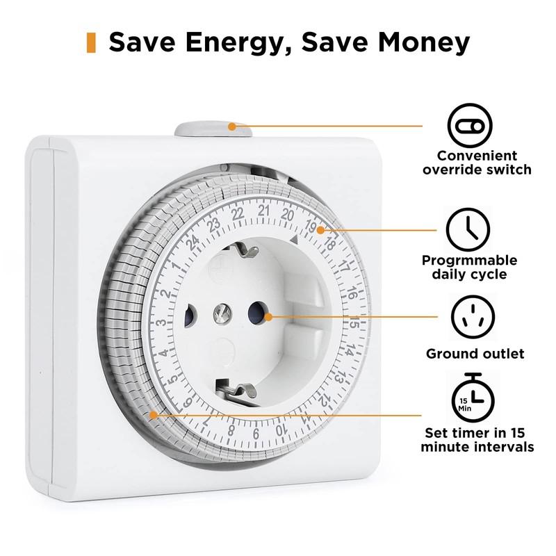G-Homa Mechanical Timer Socket, Analogue Timer for Indoor Use with