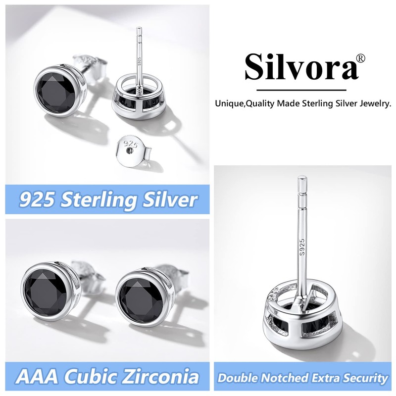 Punk Stud Earrings for Man Sterling Silver Black CZ Tiny