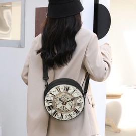 Sannovo Round Crossbody Wallet Portable Clock Print Circle Purse with Zipper Straps, Lightweight Round Bag Tote Bag Shoulder Purse Party Decorations, White