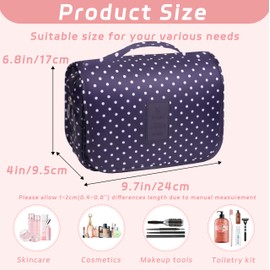 YEMEDA Toiletry Bag Travel Bag with Hanging Hook, Waterproof Capacity Hanging Multifunctional Makeup Bag for Toiletries, Portable Cosmetic Bag Travel Organizer for Women and Men, B4-Navy Dot