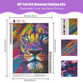 BOWETILE 5D Diamond Painting Pictures, Diamond Painting Lion Animal Diamond Painting Set for Adults Children, Complete DIY Diamond Art Painting Embroidery Set, Cross Stitch Pictures for Home Decor, 30