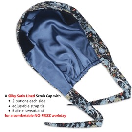 ABAMERICA Working Caps with Button and Sweatband, Adjustable Working Hats for Women Men, One Size(Tie Back or Toggle), 1 Pack: Satin Lined P Tie Back- B40- Bknv Floral, 1