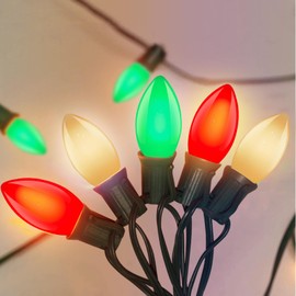 C9 Red White and Green Christmas Lights Outdoor, 25Ft Vintage Christmas Lights with 26 Multicolor Ceramic Bulbs, Hanging Christmas Decorations String Lights Waterproof for Holidays Roofline Party
