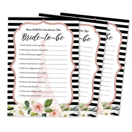 Inkdotpot 50-Pack Floral Eiffel Tower Who Know The Bride Best How Well Do You Know The Bride Bridal Shower Bachelorette Party Game Activity Cards