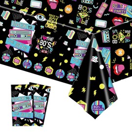SINGOMON 80s Party Decorations 2PCS Back to 80s Party Tablecloth 80s Retro Party Table Cloths 80s Party Backdrop Plastic Table Covers for Hip Hop Party, Disco Party, 1980s Birthday Decorations