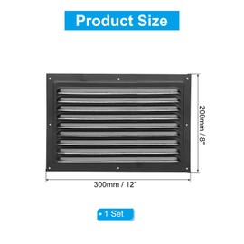 PATIKIL 8"x12" Aluminum Gable Vent, Exterior Wall Outlet Vent Square Soffit Vent HVAC Louver Air Grille with Built-in Screen for House Attic Garage Ceiling, Black