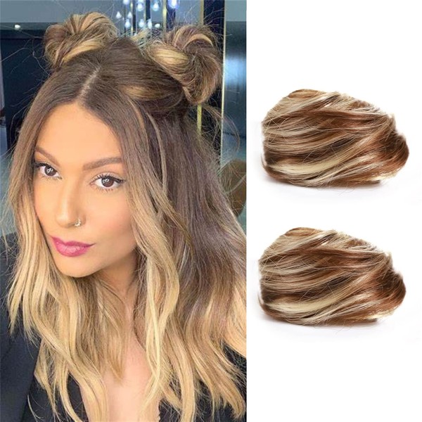 2 x Mini Claw Fake Hair Space Bun Hair Doughnut Chignon Mini Claw Bun Clip in Messy Hair Bun Claw Clip in Updo Bun Extensions Wig Accessory (Pack of 2, 108)