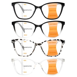 VisiWell 4 Pack Progressive Multifocus Reading Glasses for Women Men Blue Light Blocking Readers with Spring Hinge (4 Mix color, 2.75, x)