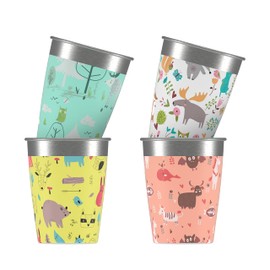 Sigg Children's Stainless Steel Cup Set (4 x 0.35 L), Drinking Cups for Kids in 4 Colorful Designs for Boys and Girls, Practical Childrens Cups for at Home and on The Go