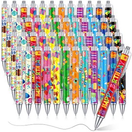 Cholemy 48 Pieces Happy Birthday Pens Bulk Happy Birthday Ballpoint Pens for Students Colorful Birthday Black Ink Pen Happy Birthday Classroom Gift Pens for Classrooms Reward Birthday Party Supplies