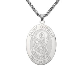Amaxer Holy Cypriot Necklace Holy Medal Religious Protection Amulet Stainless Steel Jewellery Pendant Box Chanin Necklace for Women Men, Stainless Steel