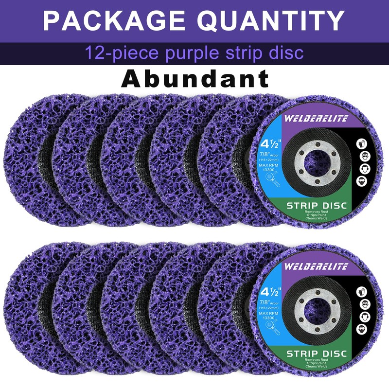 WelderElite Paint Stripping Discs 12-Pack, 4-1/2" Purple Strip Disc Wheel