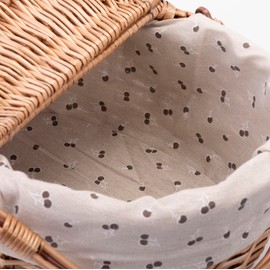 RURALITY Wicker Picnic Basket with Lid and Handle Sturdy Woven Body with Washable Lining,Cherry Pattern