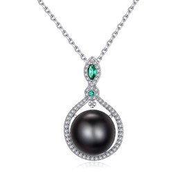 VIKI LYNN 10-11mm AAA Quality Tahitian Cultured Black Pearl Pendant Necklace Sterling Silver CZ for Women
