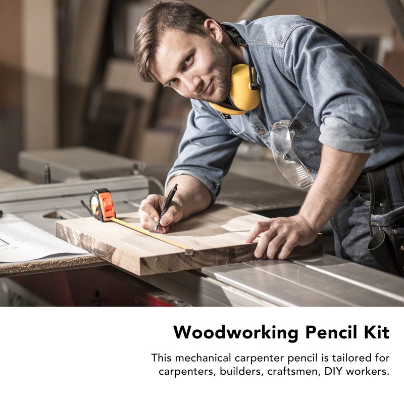 Mechanical Carpenter Pencil Kit Built in Sharpener 2.8mm Refills Woodworking