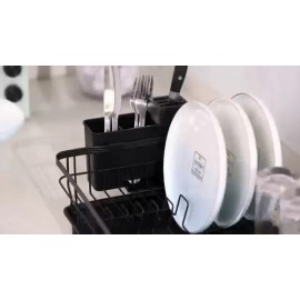 AIDERLY Dish Drainer Rack with Drip Tray Cutlery Holder Plate  Bowl Rack Kitchen Gray