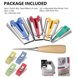 Bias Tape Tool Set, Fabric Bias Tape Maker Tool, Bias Tape Maker Set, 6-12-18-25 mm Tape Bias Maker, Bias Tape Maker Tool, Fabric Tape Maker Tool Set