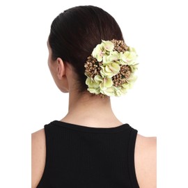 Floral Hair Bun Accessory with Lavender Flowers and Gold Accents (SEA GREEN)