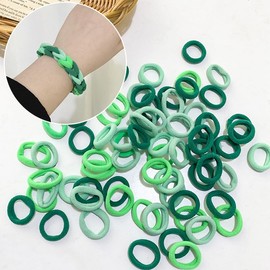 Cotton Fabric Hair Bands, 50pcs DIY Elastic Ponytail Holders For Girls Seamless No Damage Hair Ties for Thin Hairs (Green)