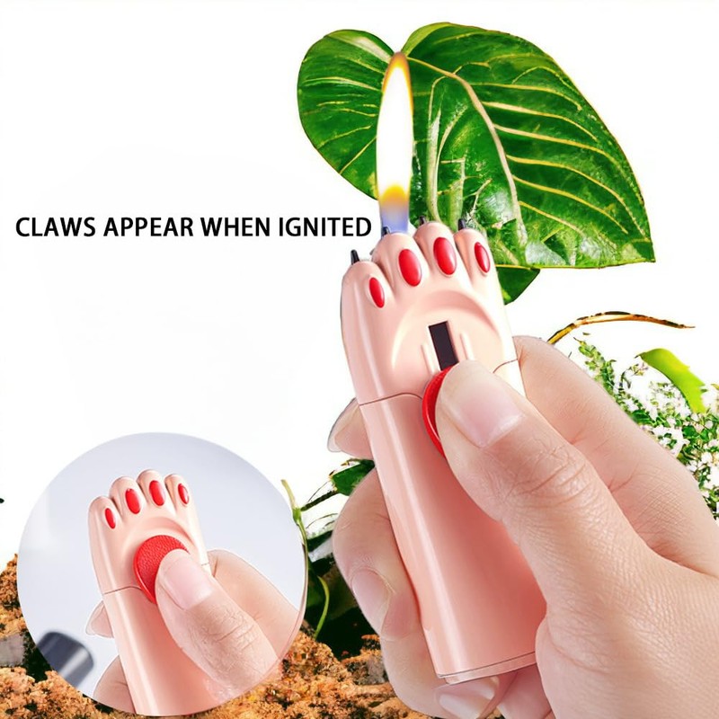 Pink Cat Claw Lighter,Cute Cat Butane Lighter,Refillable Butane Torch, Soft