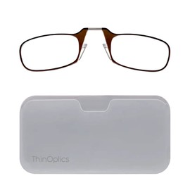 ThinOptics Reading Glasses + White Universal Pod Case | Brown Frames, 1.00 Strength Readers Brown Frames / White Case, 44 mm